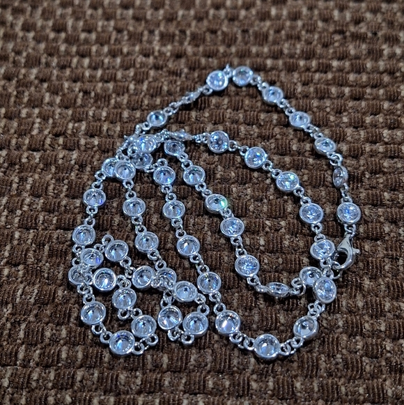 Diamonique By-The-Yard 100-Facet Necklace ✨ Platinum-Clad 925 20" QVC W/box - Picture 6 of 15